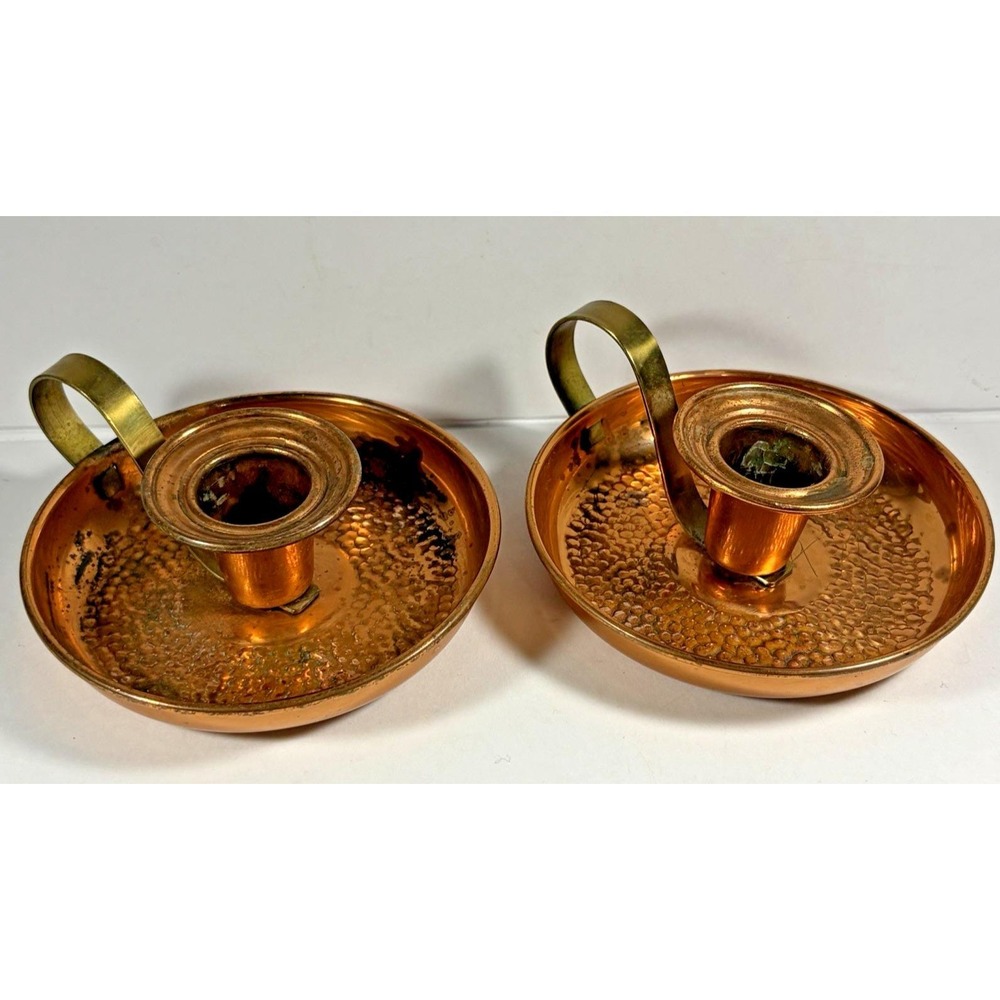 Coppercraft Guild Candlestick Holders-Hammered Copper & Brass-USA Made Vintage